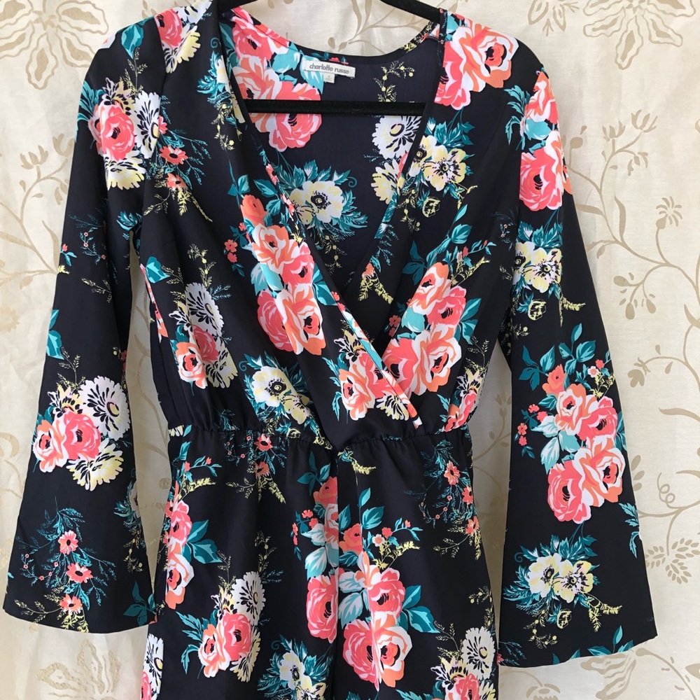 Charlotte Russe S Black Floral Romper Shorts
